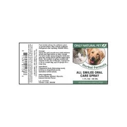 Only Natural Pet All Smiles Oral Care Mouth Spray For Dogs & Cats -Pet Dog Supplies All Smiles 1 oz Label
