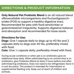 Only Natural Pet Probiotic Blend -Pet Dog Supplies Probiotic Blend Capsules Directions Product Information