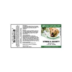 Only Natural Pet Stress & Anxiety Homeopathic Remedy -Pet Dog Supplies Stress Anxiety Homeopathic Label