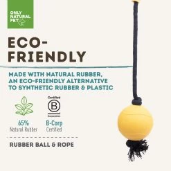 Only Natural Pet Natural Rubber Bond Building Fetch And Tug Dog Toys -Pet Dog Supplies YellowBallandRopeEco FriendlyInfographic