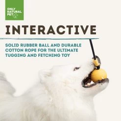 Only Natural Pet Natural Rubber Bond Building Fetch And Tug Dog Toys -Pet Dog Supplies YellowBallandRopeInteractiveInfographic